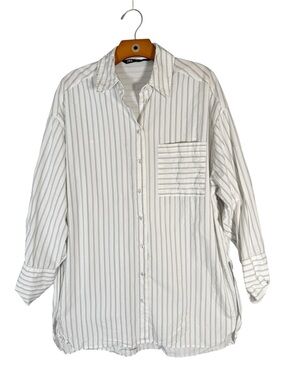 Zara White Poplin Pinstipe Button Up Shirt Minimalist Oversized Scandi M